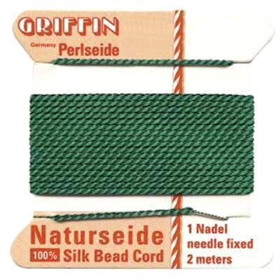 Griffin Bead Cord 100% Silk - No. 12 (0.98mm) Green - Goody Beads