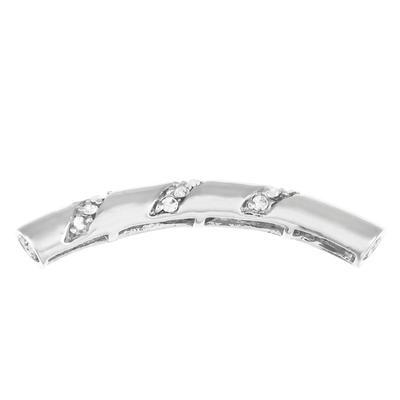 36mm Silver Plated Rhinestone Curved Tube Bead - Goody Beads