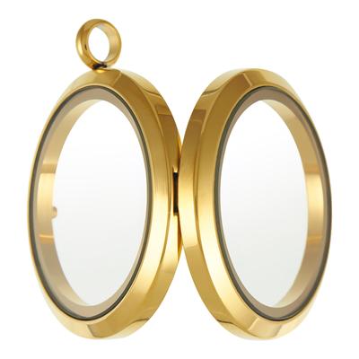 30mm Round Gold Stainless Steel Glass Locket