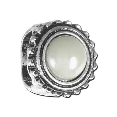 Rhodium Plated White Faux Pearl Top Bead For Licorice Leather - Goody Beads