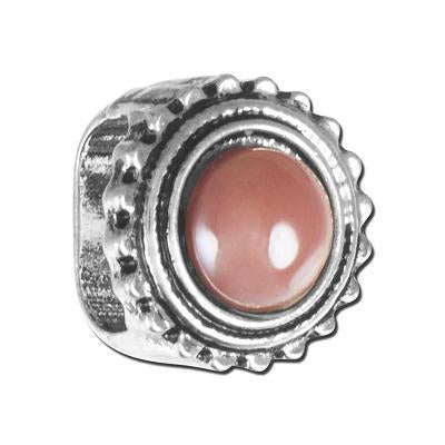 Rhodium Plated Pink Faux Pearl Top Bead For Licorice Leather - Goody Beads