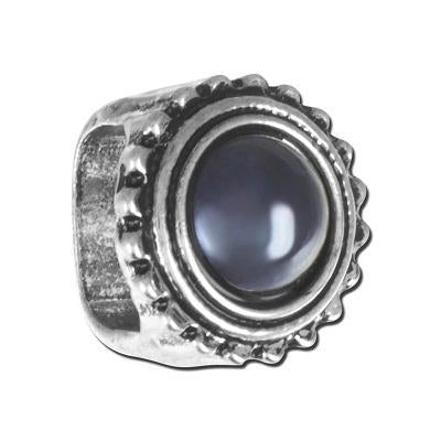 Rhodium Plated Black Faux Pearl Top Bead For Licorice Leather - Goody Beads