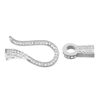 Rhodium Plated Rhinestone Hook and Eye Clasp for 2mm Round Leather - Goody Beads