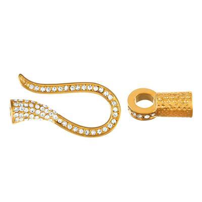 Gold Plated Rhinestone Hook and Eye Clasp for 2mm Round Leather - Goody Beads