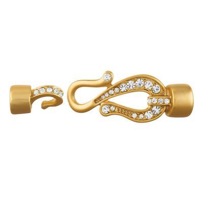Matte Gold Rhinestone Hook and Eye Clasp for 2mm or 5mm Round Leather - Goody Beads