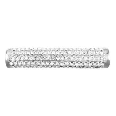 30mm Silver Plated Rhinestone Tube Slider Bead for 3mm Round Leather - Goody Beads