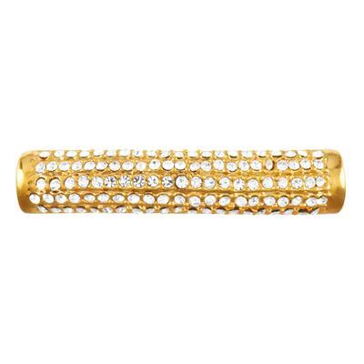 30mm Gold Plated Rhinestone Tube Slider Bead for 3mm Round Leather - Goody Beads
