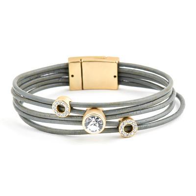 Matte Silver Rhinestone Slider Bracelet Kit for 2mm Round Leather - Goody Beads