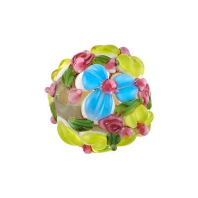 15mm Yellow and Turquoise Allover Flowers Round Glass Beads - Goody Beads