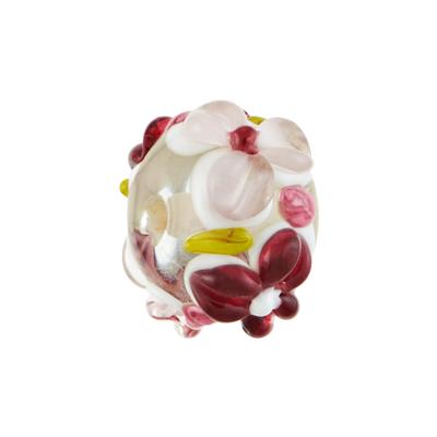 15mm Pink and White Allover Flowers Rondelle Glass Beads - Goody Beads