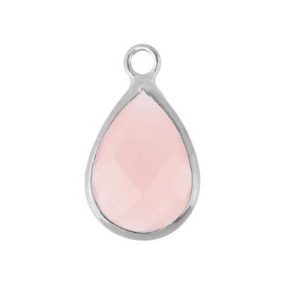 10x14mm Oval Pink Faceted Glass Charm with Silver Plating - Goody Beads