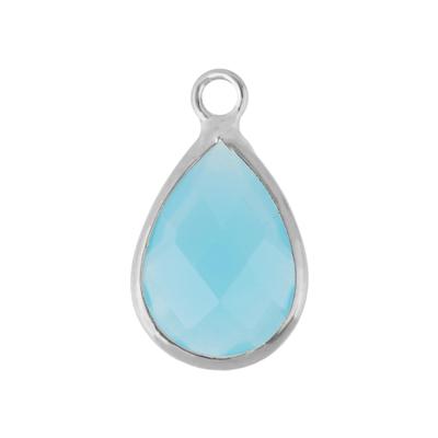 10x14mm Oval Aqua Faceted Glass Charm with Silver Plating - Goody Beads