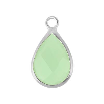 10x14mm Oval Mint Green Faceted Glass Charm with Silver Plating - Goody Beads