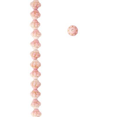 6mm Opaque Pink Mix Opaque with Gold Wash Pressed Saturn Czech Glass Beads from Raven's Journey - Goody Beads