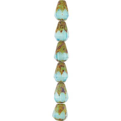 8mm Opaline Blue with Picasso Pear Shaped Czech Glass Beads from Raven's Journey - Goody Beads