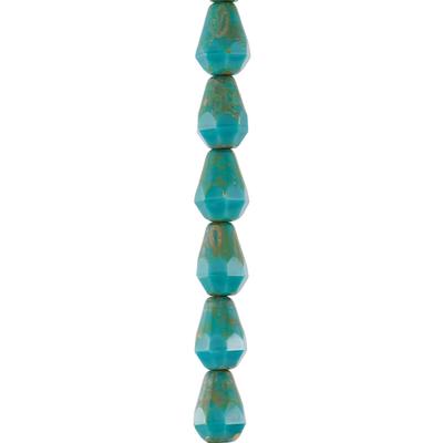 8mm Teal Blue with Picasso Pear Shaped Czech Glass Beads from Raven's Journey - Goody Beads