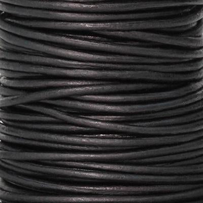 1mm Natural Black Round Leather Cord - 2 Meters - Goody Beads