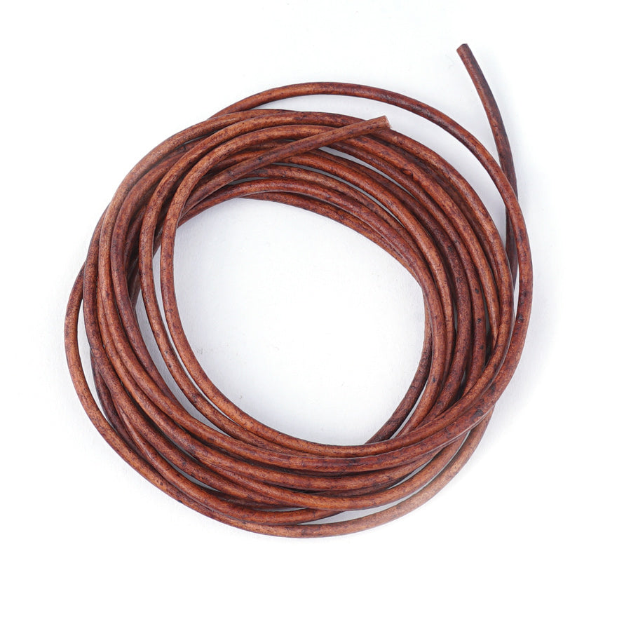 2mm Natural Red Brown Round Leather Cord - 2 Meters - Goody Beads