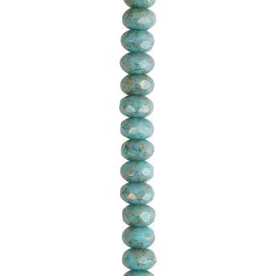 5x3mm Turquoise Opaque with Purple/Gold Luster Finish Rondelle Czech Glass Beads from Raven's Journey - Goody Beads