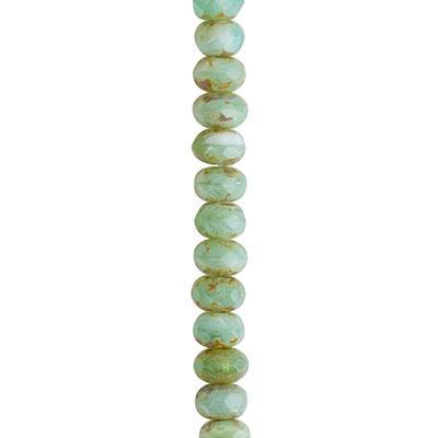 5x3mm Green Peruvian Opal Opaque Mix with Picasso Finish Rondelle Czech Glass Beads from Raven's Journey - Goody Beads