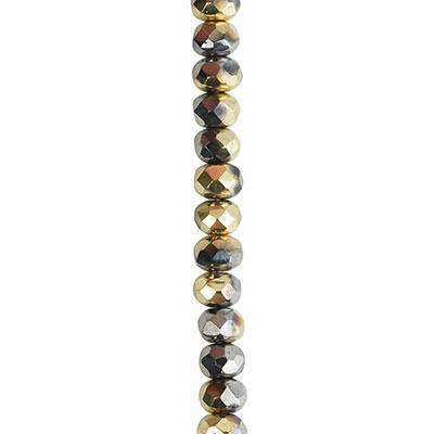 5x3mm  Chrome Opaque with Gold Dip Rondelle Czech Glass Beads from Raven's Journey - Goody Beads