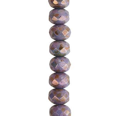 7x5mm Purple Opaque with Bluestone Finish Rondelle Czech Glass Beads from Raven's Journey - Goody Beads