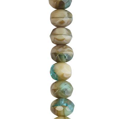 7x5mm Ivory Aqua Mix Opaque Transparent Finish Rondelle Czech Glass Beads from Raven's Journey - Goody Beads