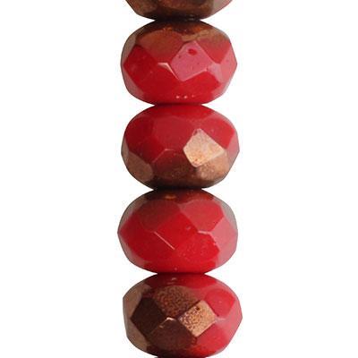 9x6mm Red Coral Opaque Bronze Rondelle Czech Glass Beads from Raven's Journey