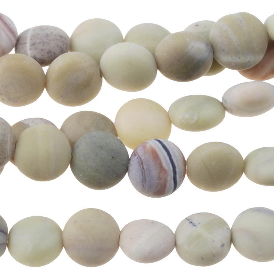 MATTE Australian Butter Jasper 8mm Puff Coin 8-Inch - Goody Beads