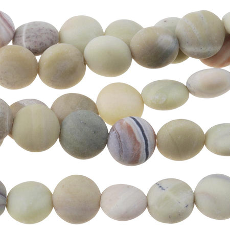 MATTE Australian Butter Jasper 8mm Puff Coin 8-Inch - Goody Beads