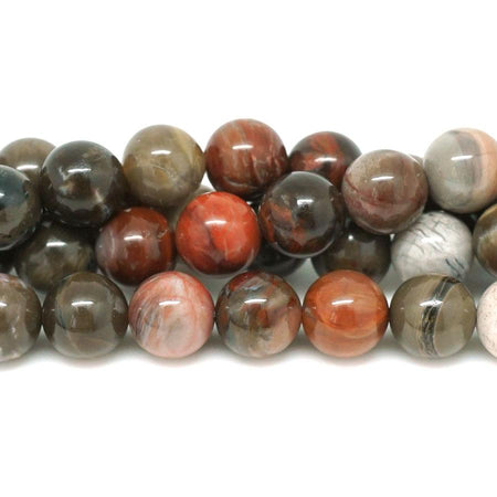 African Petrified Wood Agate  12mm Round - 15-16"