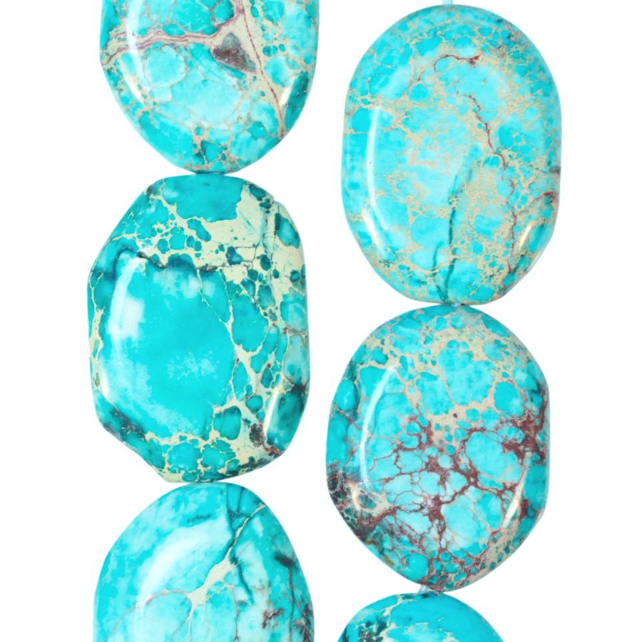 Aqua (Dyed) Impression Jasper 25x35mm Free Form Oval 8-Inch