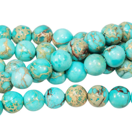 Aqua (Dyed) Impression Jasper 6mm Round 8-Inch - Goody Beads