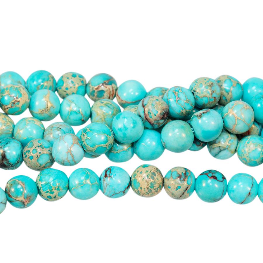 Aqua (Dyed) Impression Jasper 6mm Round 8-Inch - Goody Beads