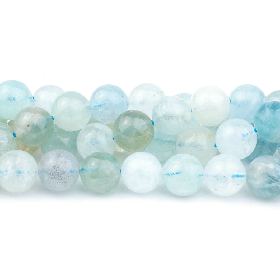 10mm Multi Aquamarine Natural Round A Grade - 15-16 Inch - Goody Beads