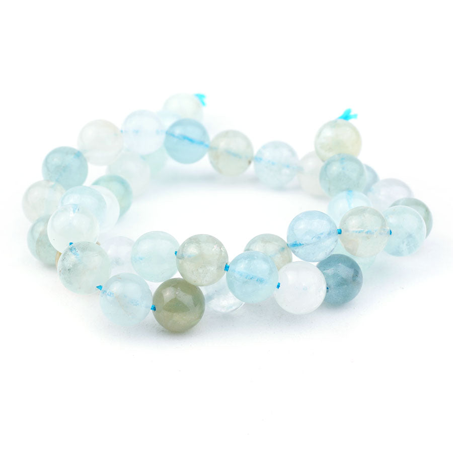 10mm Multi Aquamarine Natural Round AA Grade - 15-16 Inch - Goody Beads