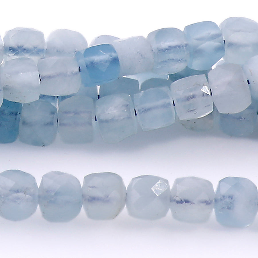 Aquamarine 4-4.5mm Faceted Cube - 15-16 Inch