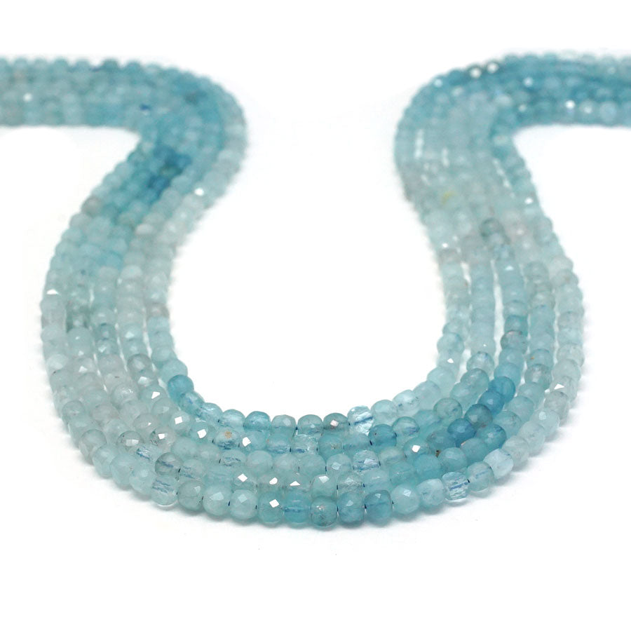 Aquamarine 4mm  Natural Cube Banded, Faceted, A-Grade - 15-16 Inch