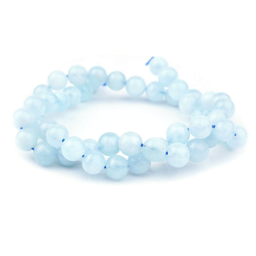 8mm Feather Aquamarine Natural Round AA Grade - 15-16 Inch - Goody Beads