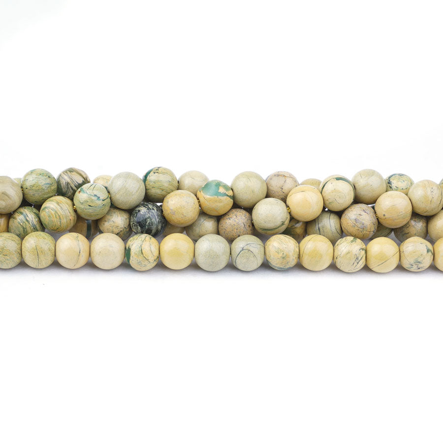 6mm Yellow Green Aqua Terra Impression Jasper Natural Round - 15-16 Inch - Goody Beads
