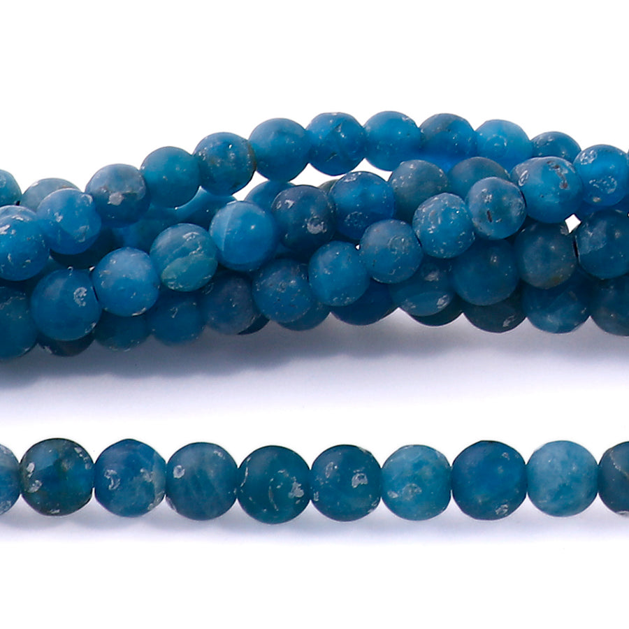 Matte Blue Apatite 3-4mm Round - 15-16 Inch