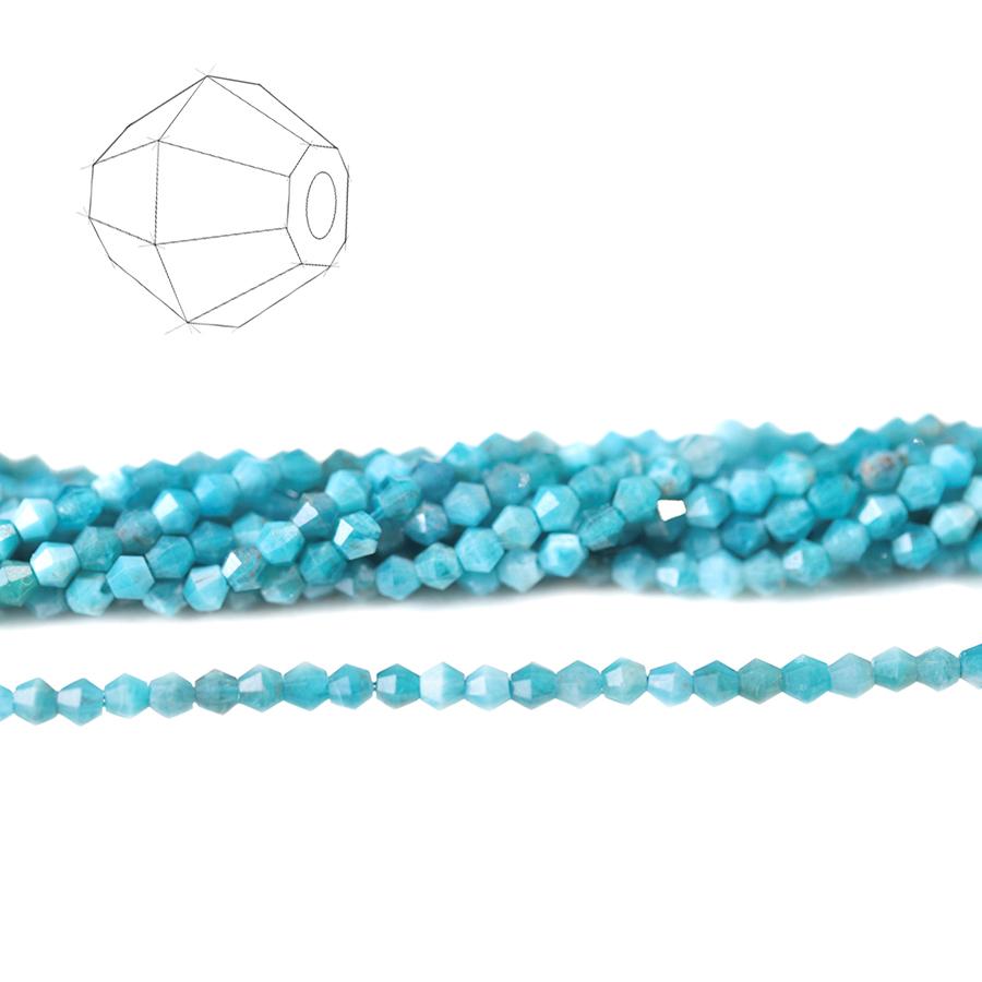 Blue Apatite 3mm Diamond Cut Bicone 15-16 Inch