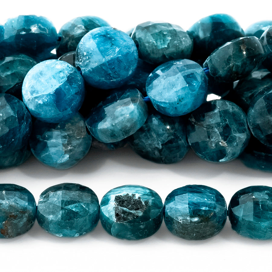 Blue Apatite 8mm Coin Faceted - 15-16 Inch