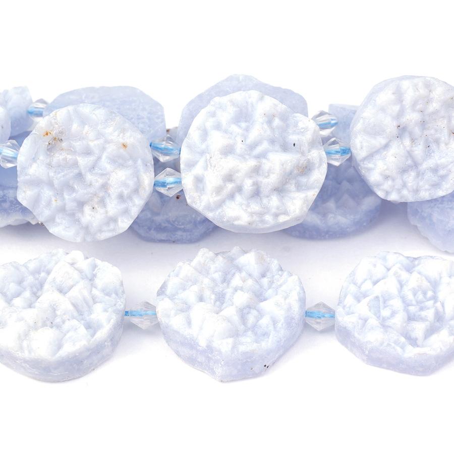 Blue Lace Agate 18-25mm Natural Coin Druzy - 15-16 Inch