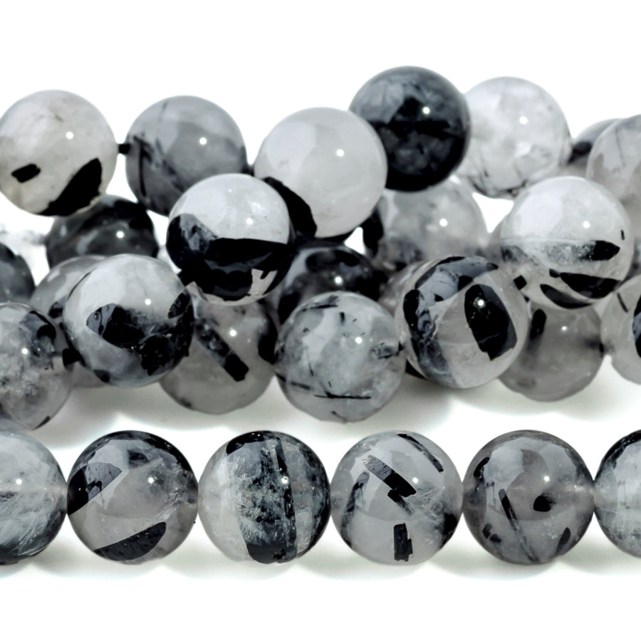 Black Rutilated Quartz 8mm Round - 15-16 Inch