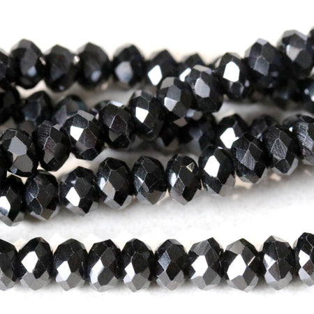 Black Spinel 5mm Diamond Cut Faceted Rondelle 15-16 Inch