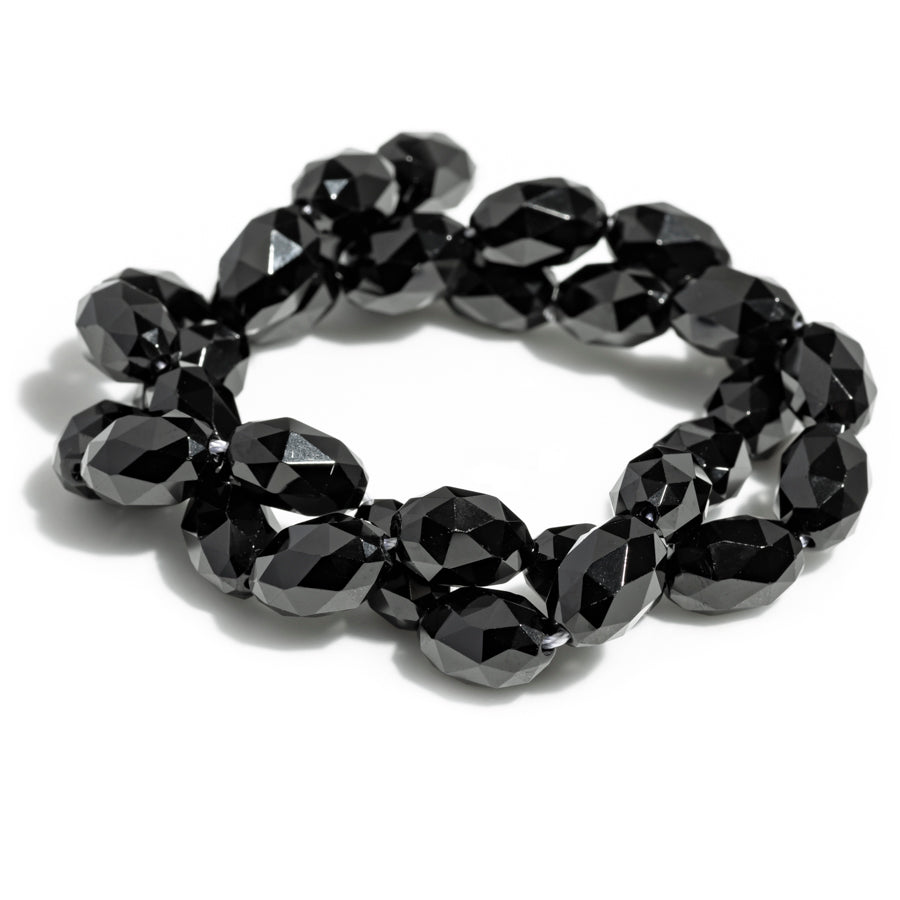 Black Spinel 8x12mm Faceted Rice Bead - 15-16 Inch