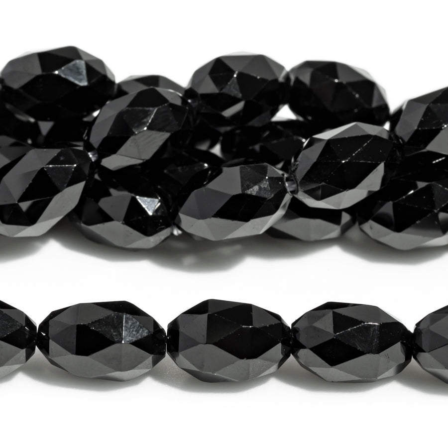 Black Spinel 8x12mm Faceted Rice Bead - 15-16 Inch