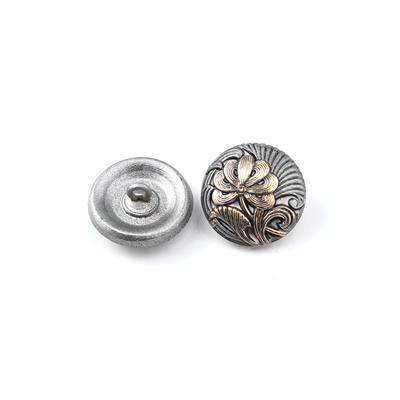 18mm Flower Design White Bronze with Antique Finish and Gold Paint Round Czech Button from Raven's Journey - Goody Beads