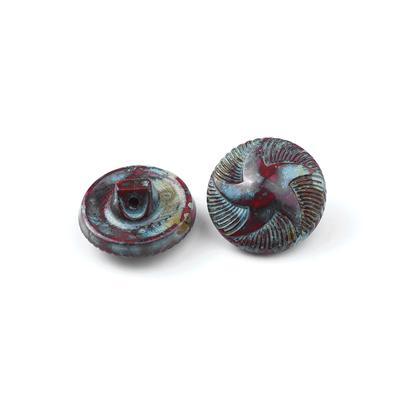 18mm Starfish Design Red Opaque with Picasso Finish Round Czech Button from Raven's Journey - Goody Beads